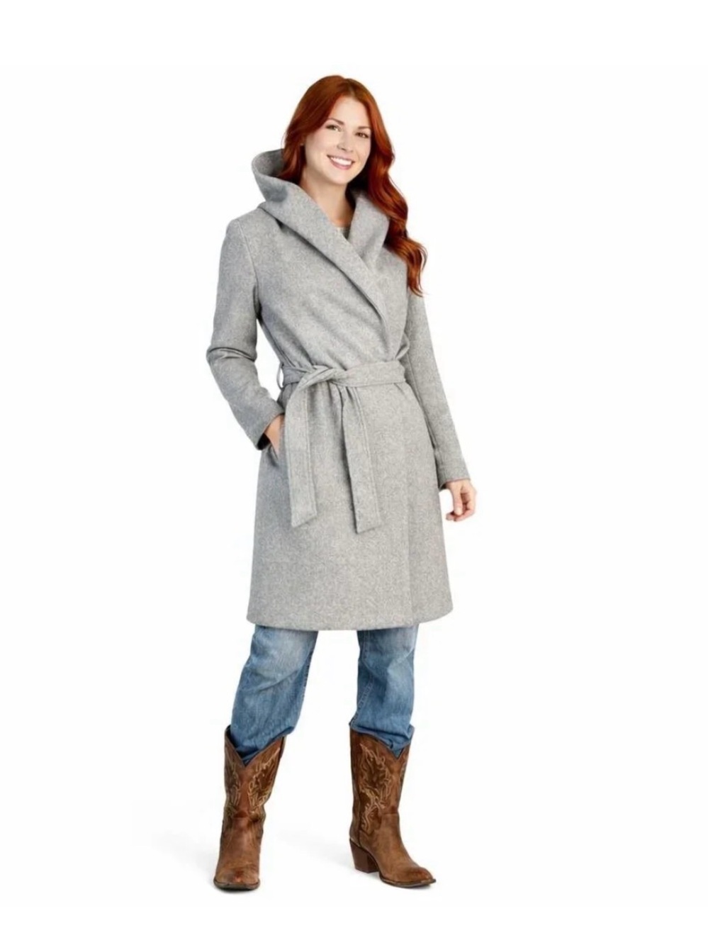 Zara Belted Soft Hoodie Coat Grey Size XS Hooded Long Coat - Picture 2 of 6